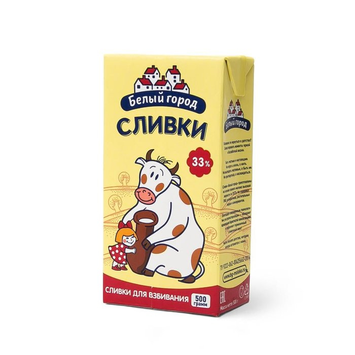 Сливки для взбивания Белый город 33 % 0,5 л