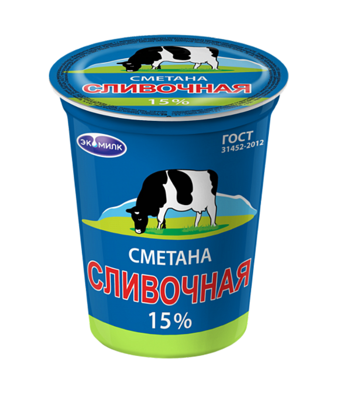 Сметана Экомилк сливочная 15% 400г