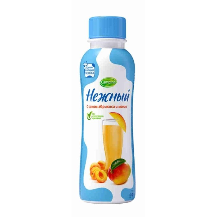 Йогурт Кампина питьевой нежный с соком в асортименте 0,1% бутылка 285гр БЕЗ ЗМЖ